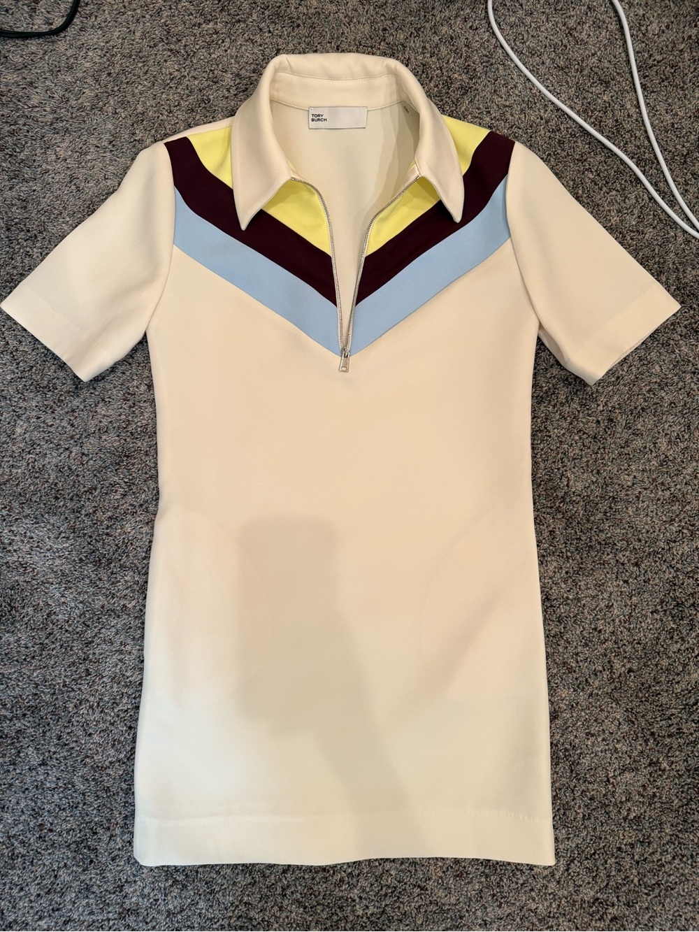 TORY BURCH Chevron Polo Short Sleeve Colorblock Tennis Shirt Dress S $598